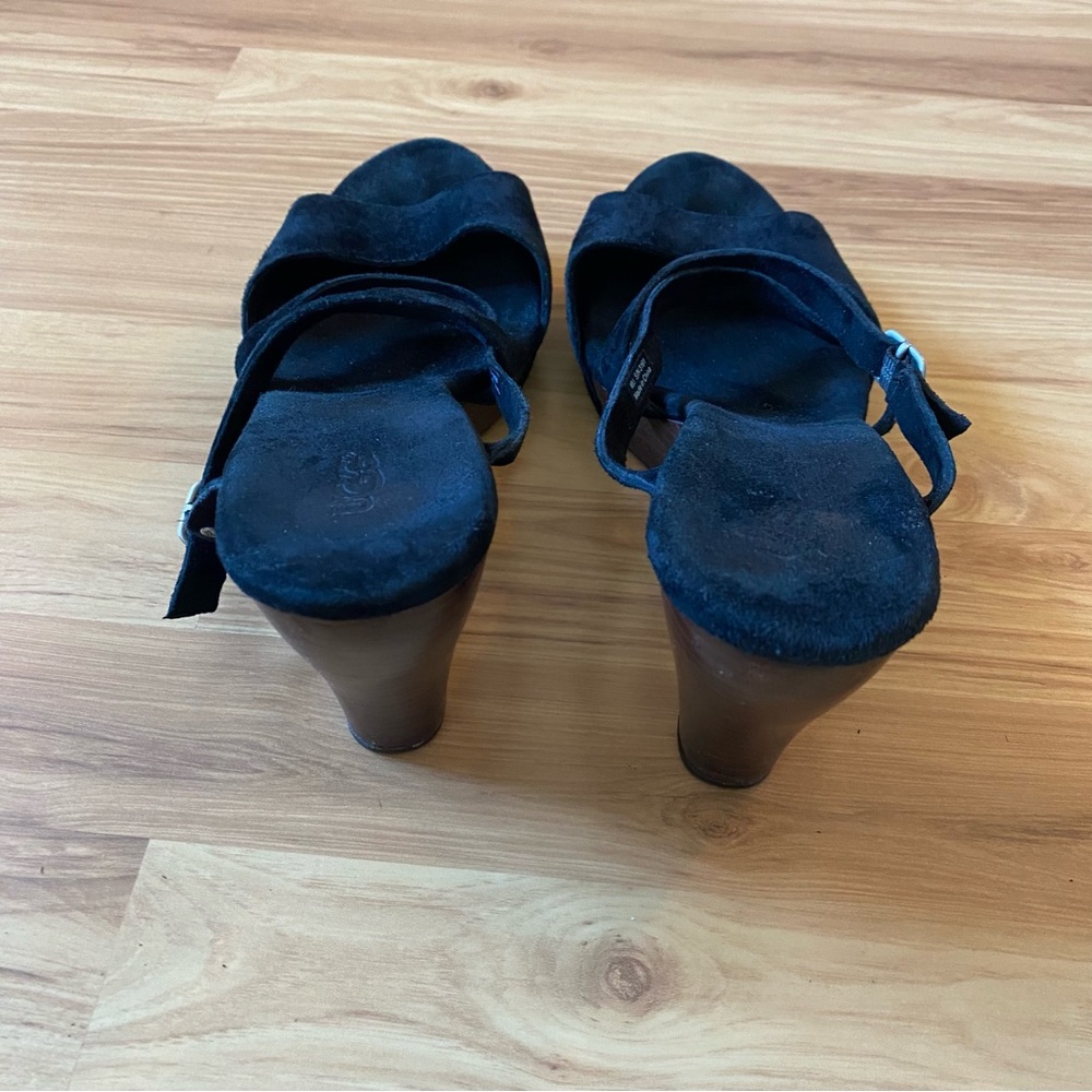 Ugg Women’s Jullita II Wedge Black Suede Cross Straps Stacked Heel Sandals Sz9.5 - Picture 7 of 9